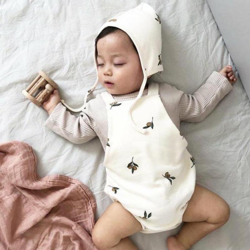 Herfst Peuter Baby Bodysuit Baby Boy Overalls Leuke Bloemen Meisjes Katoenen Mouwloze Jumpsuit Met Hoed Baby Kleding