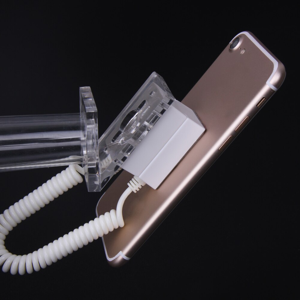 Oval-shaped Transparent Anti-theft Security Mobile Phone Cellphone Display Stand Holder with Spring Cable Wire