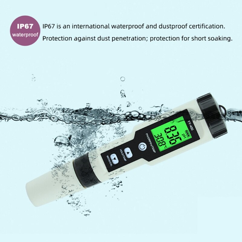 Nyeste yy -400 4 in 1 ph/ orp /h2 & tem meter digital dydrogen ion concentration tester til akvarium, swimmingpool, drikkevand