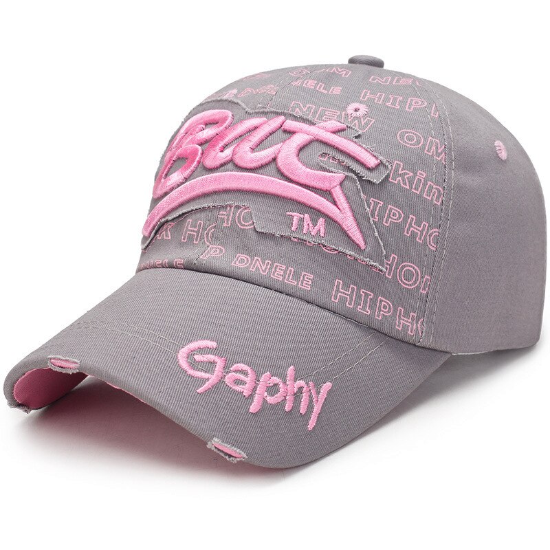 Vintage cassé trou lettre chauve-souris casquette décontracté en plein air casquettes de Baseball pour hommes femmes Snapback casquettes soleil chapeau os Garros: Gray