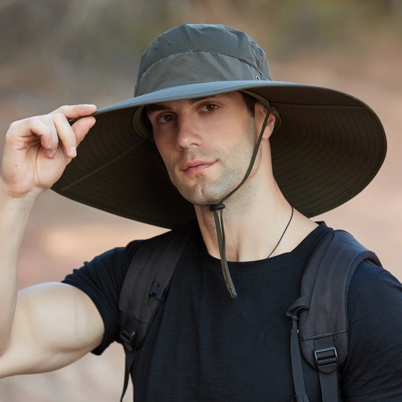 Sombrero de pescador de ala ancha y grande para hombre y mujer, gorra de pescador de 15CM, resistente al agua, unicolor, para pescar, deportes, senderismo, gorros de Montañismo