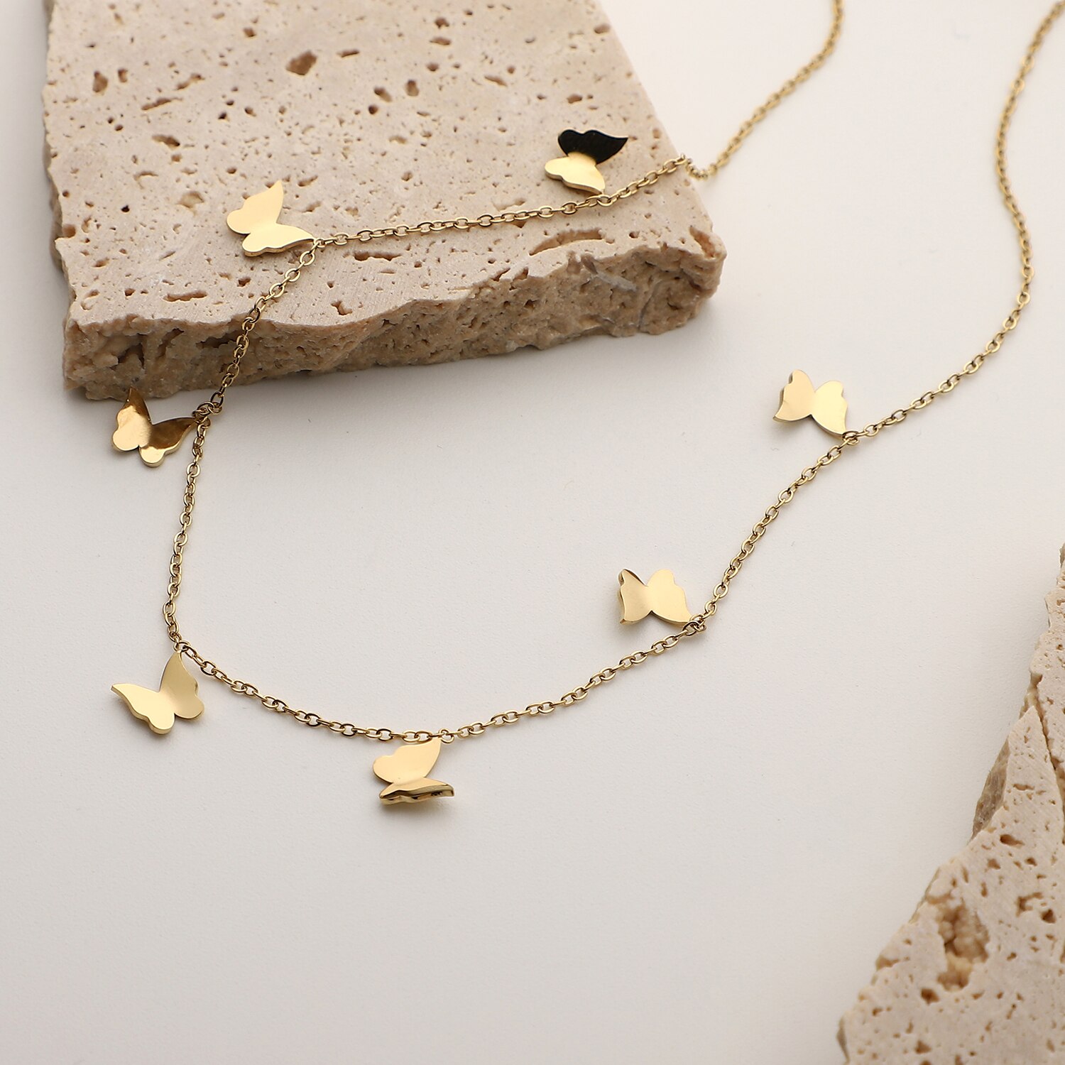 14K Vergulde Roestvrij Staal Meerdere Mini Vlinder Hanger Ketting Voor Vrouwen Meisjes Delicate Elegante Choker Sieraden