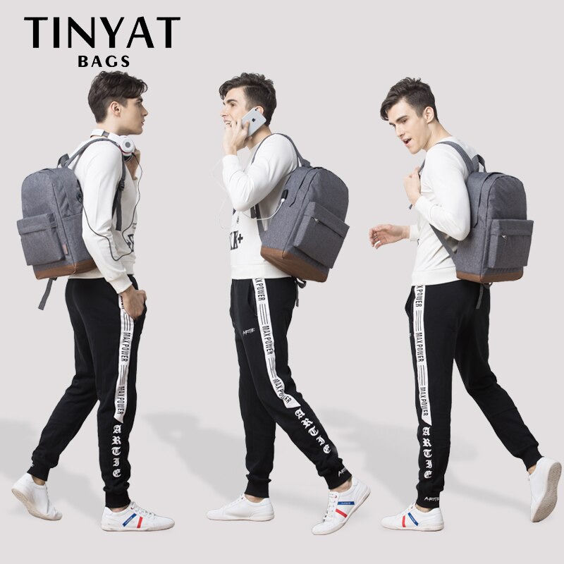 Tinyat Mannen 15 Inch Laptop Rugzakken Computer Mannelijke School Rugzakken Rugzakken Leisure Voor Tiener Reizen Schouder Mochila Grijs