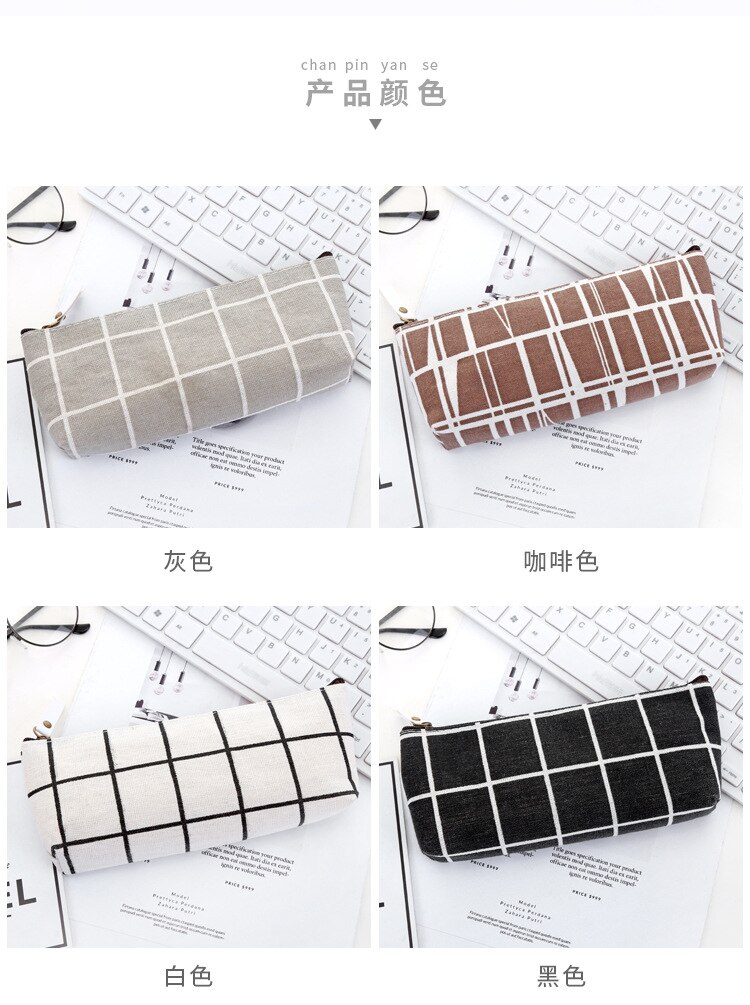 Briefpapier gestreepte canvas etui school etui eenvoudig raster schrijf etui kantoorbenodigdheden etui studenten potloden