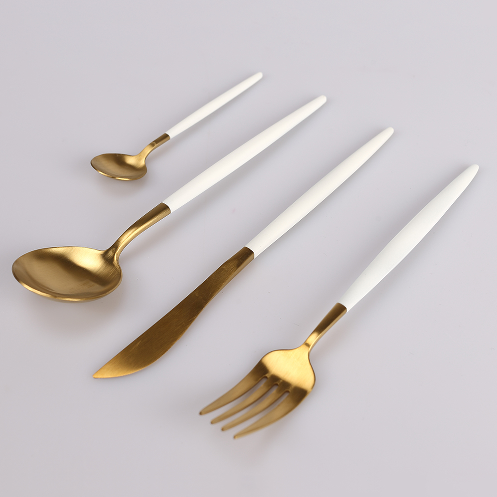 4 Stck einstellen Edelstahl Besteck einstellen Luxus Geschirr 10 Farben Erhältlich Gabel Messer Nachtisch Geschirr Gold Silber Schwarz: Weiß golden