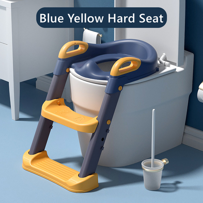 Toilet Ladder Folding Children&#39;s Potty Training Toilet Baby Seat Urinal Chair With Adjustable Step Stool Ladder Comfortable Safe: Blue Hard Seat