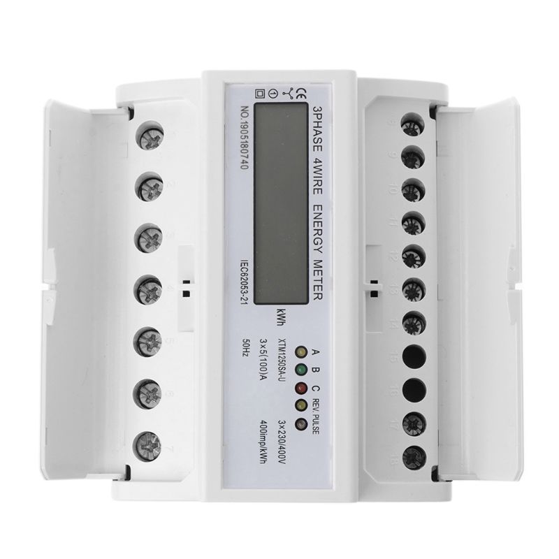 3 Phase 4 Wire Electric LCD Display Digital Energy Meter Calibrated For DIN Rail Power Meters 50/60HZ