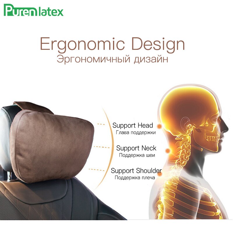 Ensemble de coussins de voiture en pur latex, oreiller orthopédique pour appui-tête en soie, protège le cou, soulage les douleurs à la tête, coussin de siège de conduite, oreiller automatique