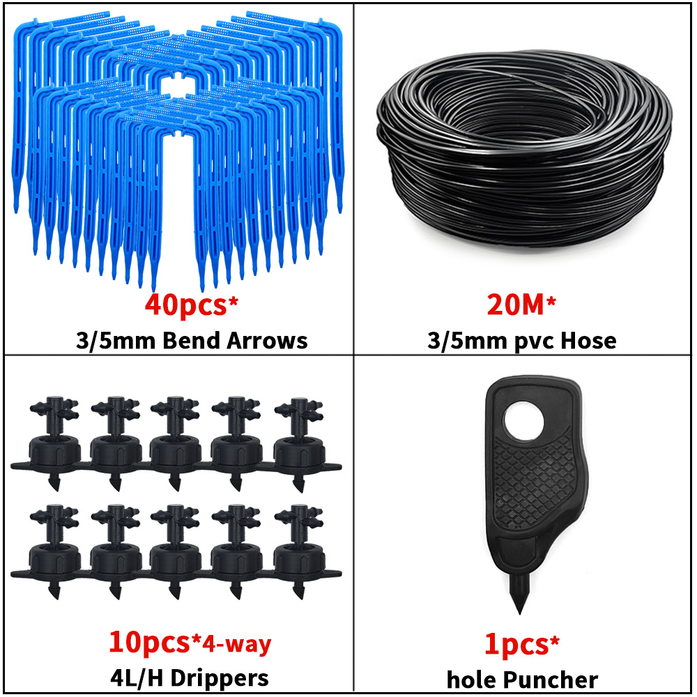 WUJIE-sistema de riego por goteo para jardín bonsái, sistema de riego de 4 vías, 3/5mm, Flecha de goteo, transmisor de 2 vías, juego de 10/20: Lavanda