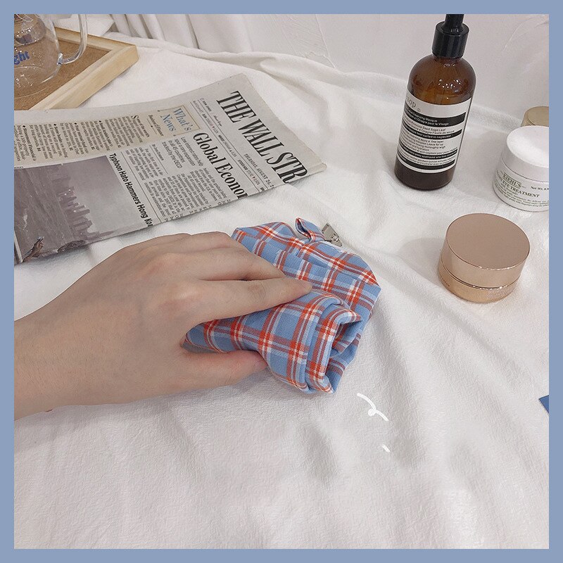 BM Style couleur rétro Plaid crayon sac grande capacité Portable fille cosmétique sac de rangement fournitures scolaires mignon papeterie