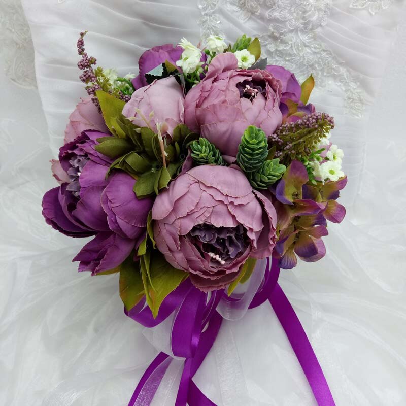 Purple artificial wedding bouquet bridal bouquet flower wedding party table garden decoration