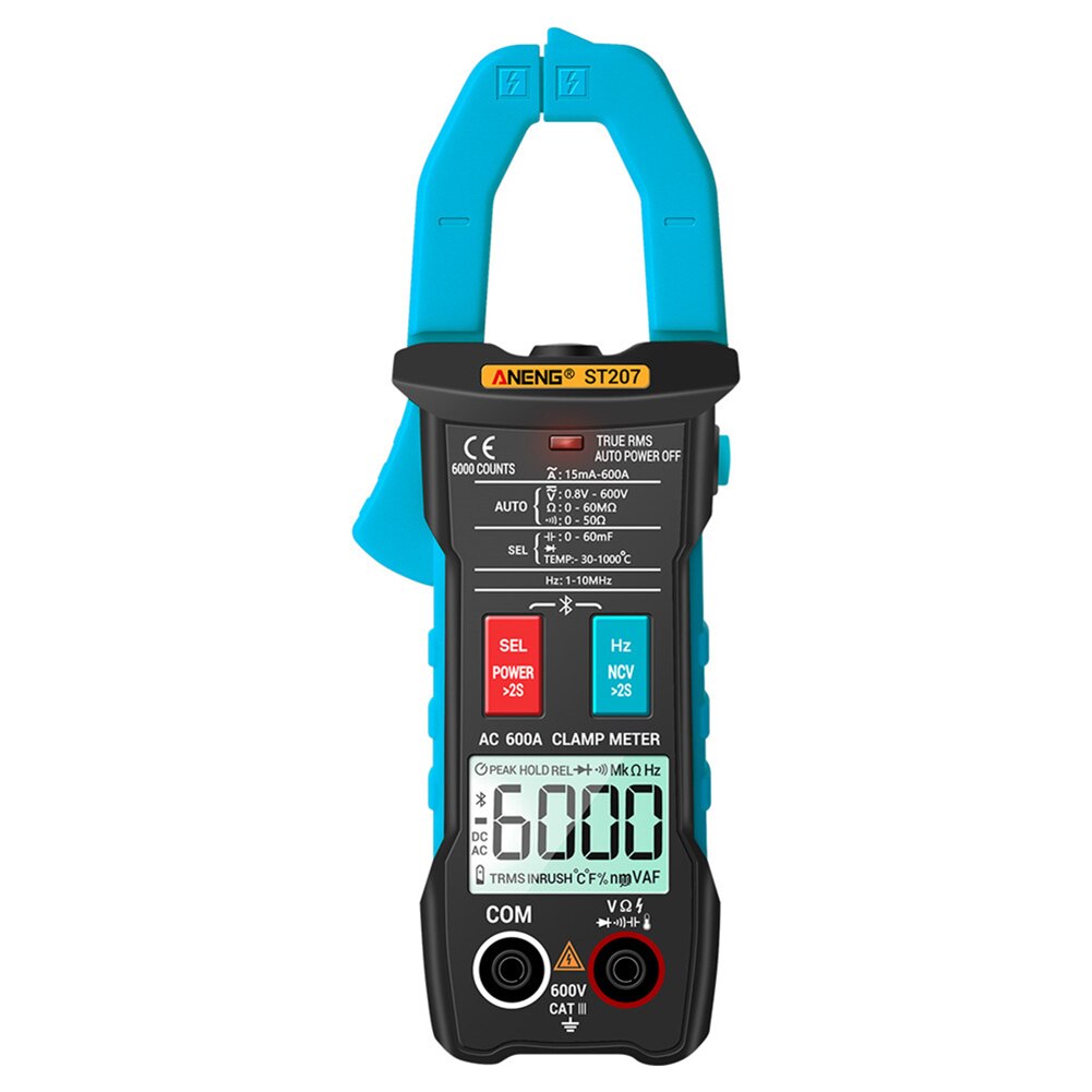 Aneng ST207 Digitale Bluetooth Multimeter Stroomtang 6000 Count True Rms Dc/Ac Voltage Tester Ac Stroom Hz Capaciteit ohm: Blue