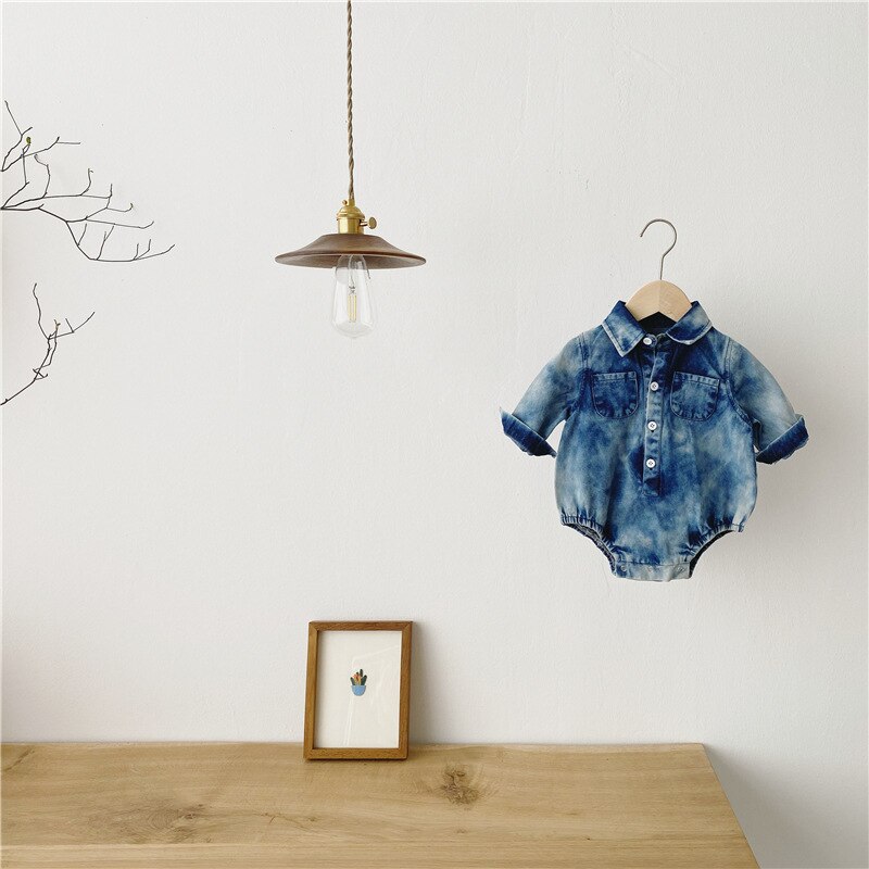 printemps 0-24m enfant en bas âge enfants fille bébé garçon Denim vêtements à manches longues body solide combinaison tenue bébé vêtements