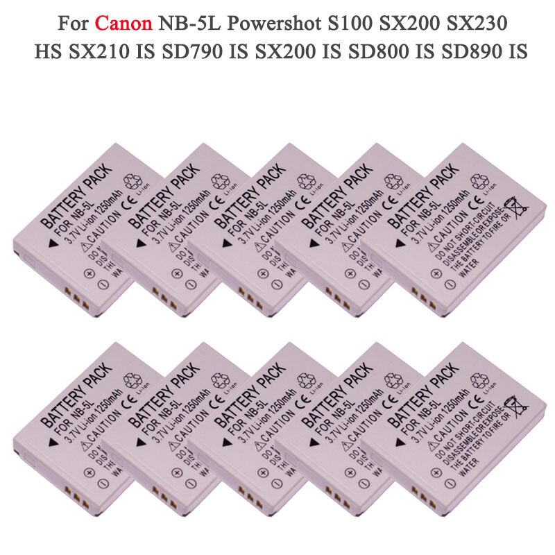 Camera Battery Pack NB-5L NB 5L NB5L Bateria For Canon SX200is SX220HS SX230HS CB-2LXE PowerShot S100 S110 SD950 SD970: Package 6
