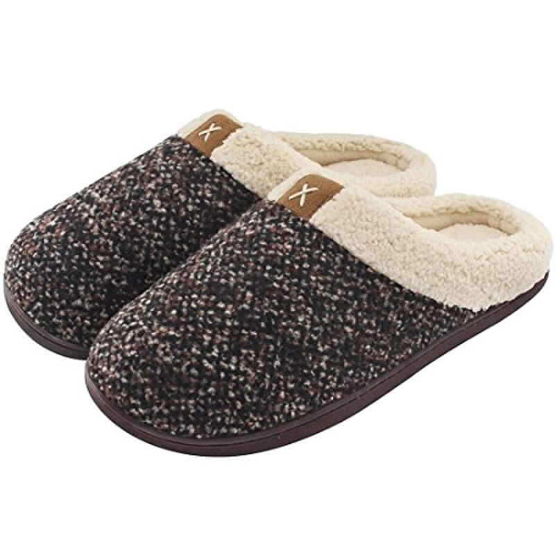 Asifn Mannen Thuis Gezellige Traagschuim Slippers Met Bont Warm Indoor Man Basic Antislip Winter Slippers Sepatu Pria mannen Schoenen: Brown / 8