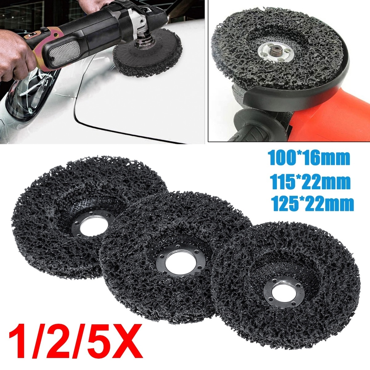 1pc poly strip skive 125mm korn polering slipeskive pad for maling rustfjerning rent slipende vinkelsliper verktøy tilbehør