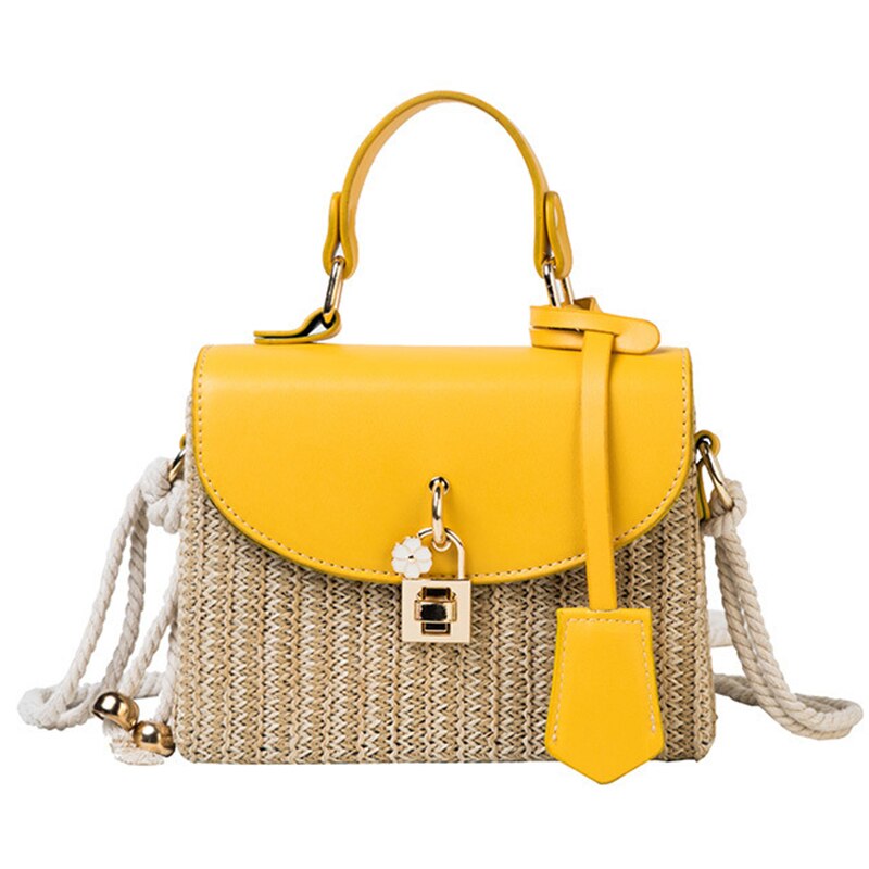 Bolsa de paja de verano tejida para mujer, bolso de mano femenino, cruzado, a la , de noche,: Yellow