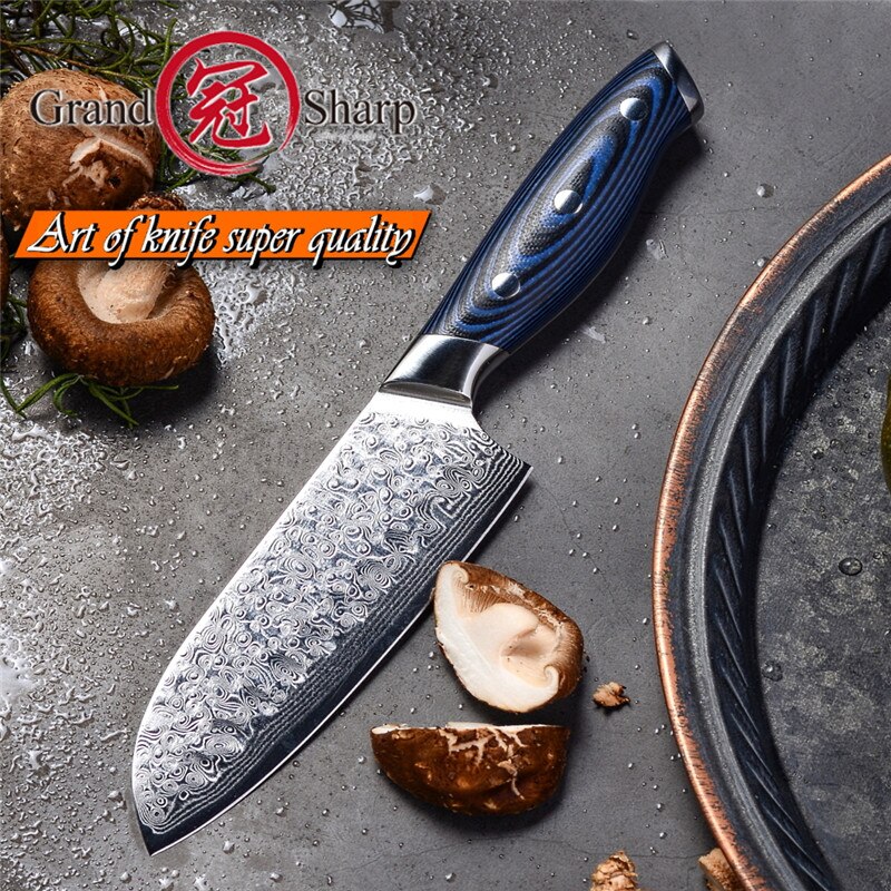 Cuchillos de cocina de acero de damasco japonés 67 capas Santoku