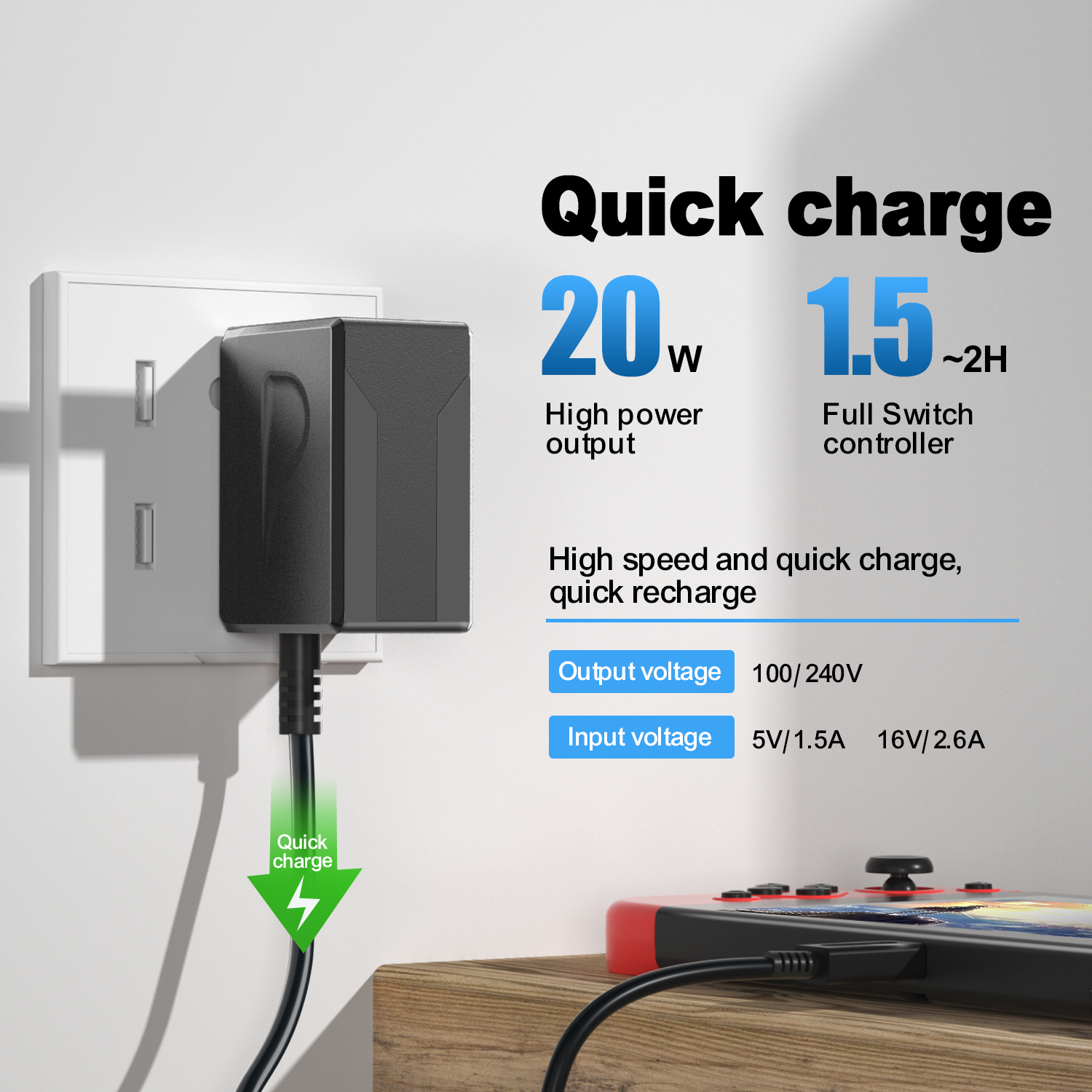 Charger for Nintendo Switch Support Nintendo Switch TV Dock Mode AC Power Supply Adapter, Type C Charger Cable for Switch
