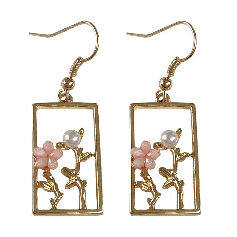 Temperamento in stile giapponese Clip quadrata vuota su orecchino imitazione perla rosa Sakura fiore orecchino a Clip senza Piercing Non forato: hook earrings