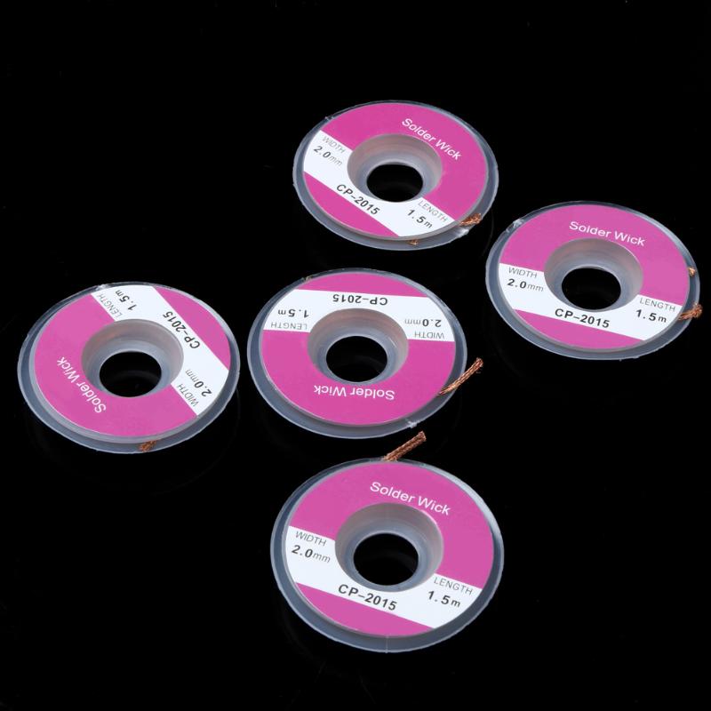 5 uds. 5 pies 2,0mm desoldador trenza removedor de soldadura Sucker Flux Wick Cable Línea alámbrica con flujo único No limpio