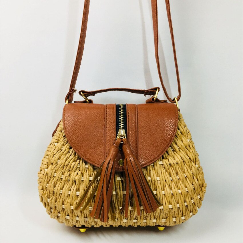 Puur handwerk stro gevlochten kwast vrouwelijke tas rotan gevlochten een schouder reistas voor vrouwen puur handwerk gevlochten vrouwelijke tas: Khaki