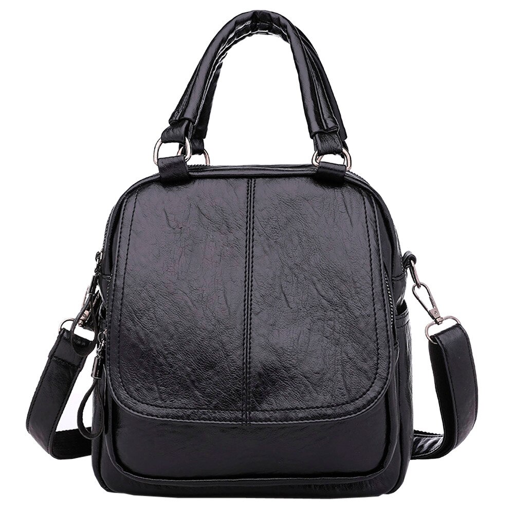 Sac à dos en cuir Style fille Vintage sac d'école petit sac à dos cartable étudiant voyage sac à bandoulière sac à dos Mochila: Black