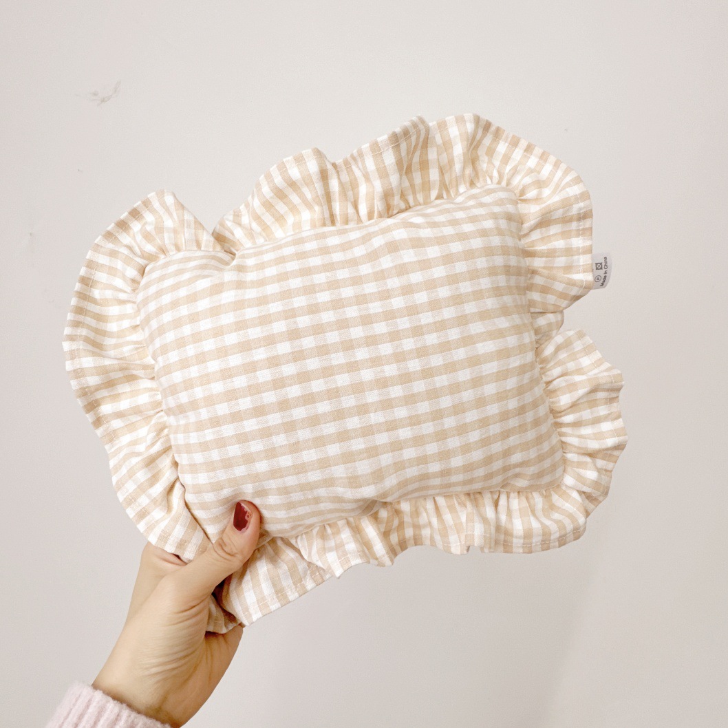 Baby Pillow with Ruffles Muslin Nordic Style Removable Washable Cotton Cushion for Baby Newborn Bedding Pillows 26*32cm: Pink