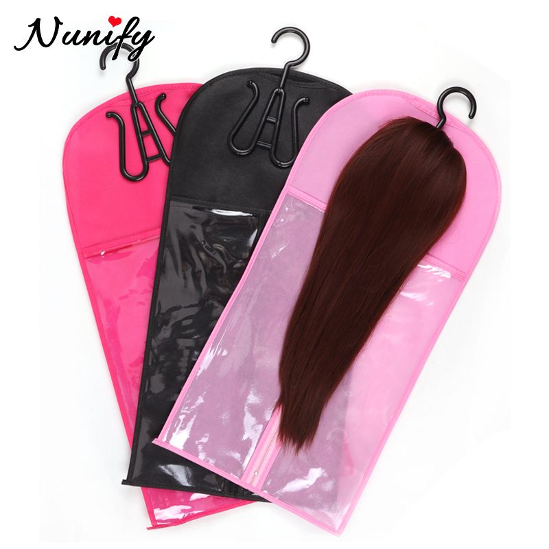 1Set Pruik Opbergtas Met Hanger Haartassen Met Plastic Hanger Voor Maagdelijk Haar Zwarte Pruik Organizer Hangers Voor Meerdere Pruiken Nieuw