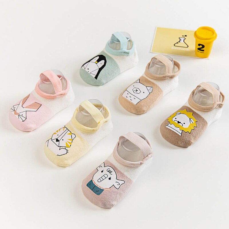 Chaussettes bébé avec bande élastique coton bébé enfant en bas âge anti-dérapant chaussettes de sol mignon dessin animé infantile anti-dérapant chaussettes bébé fille garçon chaussettes