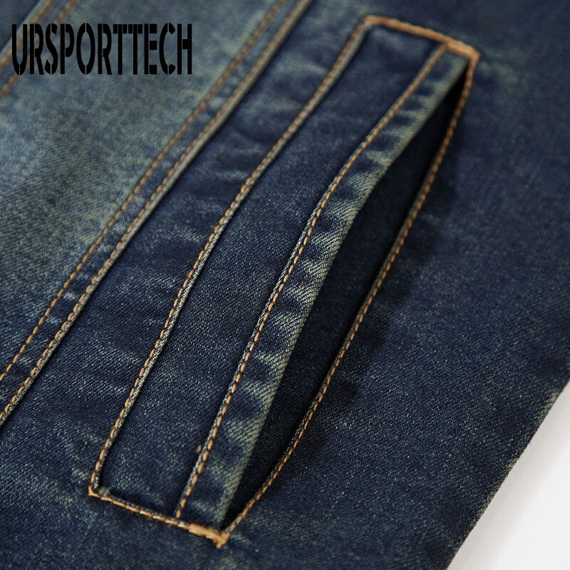 Ursporttech denim jakker mænd frakke mørkeblå casual teenagere denim jakke bomuld turn-down krave lange ærmer denim bomber jakker