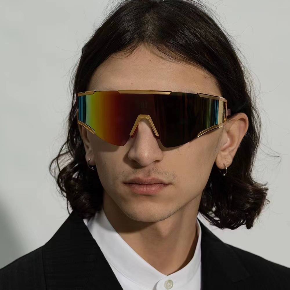 Gafas de sol con protección UV400 para hombre y mujer, lentes de sol de gran tamaño, a prueba de viento, estilo Punk, Ojo de gato, montura grande, deportivas