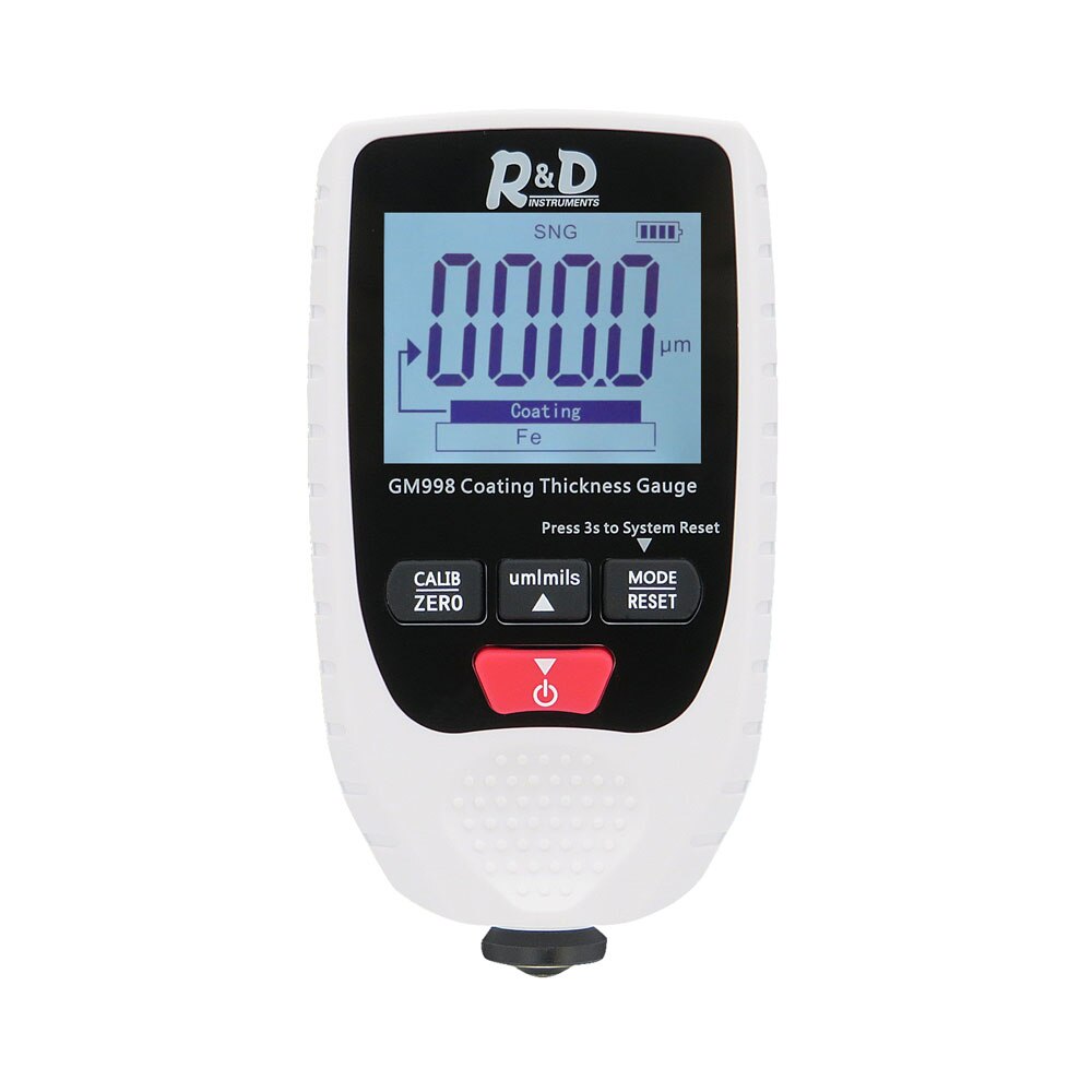 R & D GM998 voiture peinture revêtement épaisseur jauge voiture peinture galvanoplastie métal revêtement épaisseur testeur mètre 0-1500um Fe & NFe blanc: White