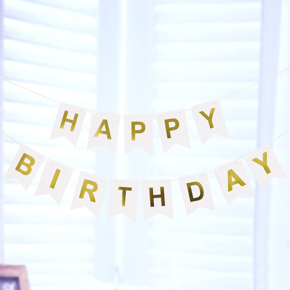 13pcs/set Rose Pink Happy Birthday Banner Signs Golden blue Hanging Flag Birthday Party Supplies rainbow clolor Bunting Decor: NO 4