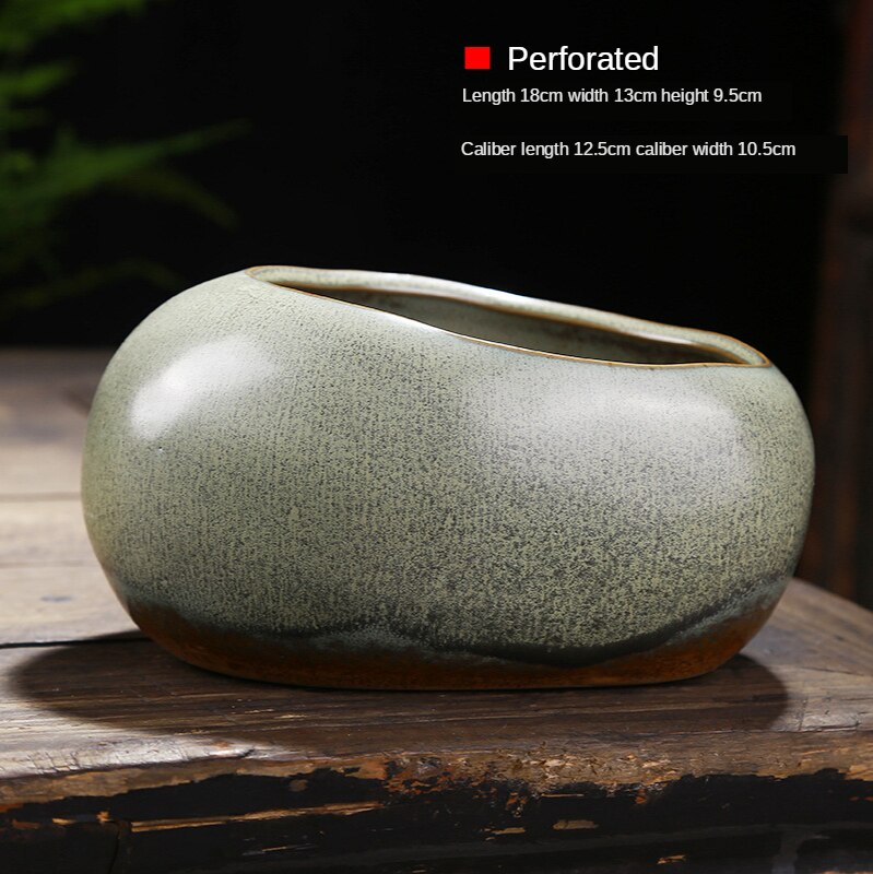 Maceta pequeña de cerámica Retro Para el hogar, maceta creativa de escritorio para plantas verdes suculentas Wenzhu, utensilios de jardín chino hechos a mano: D  Perforated