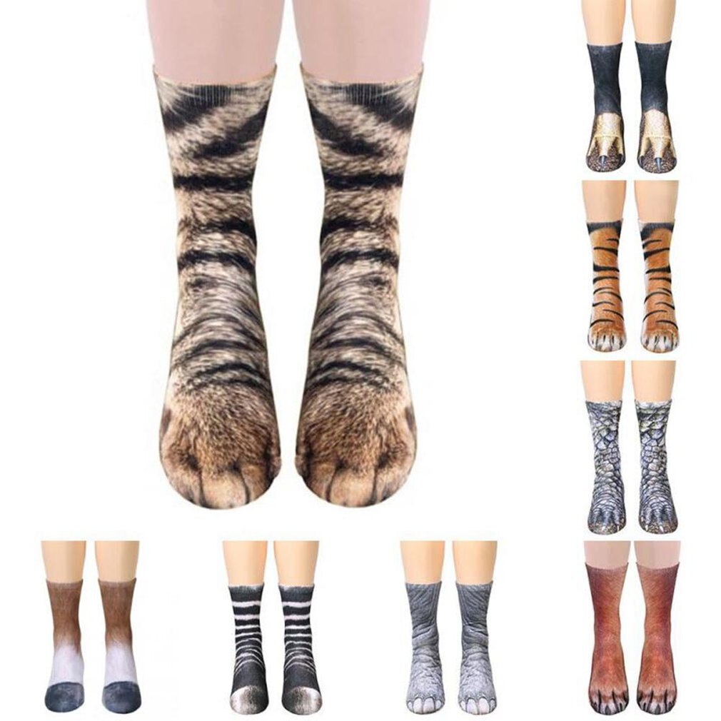 3d print dierenvoet hoef poot voeten crew sokken volwassen digitale simulatie sokken unisex tijger hond kat sok