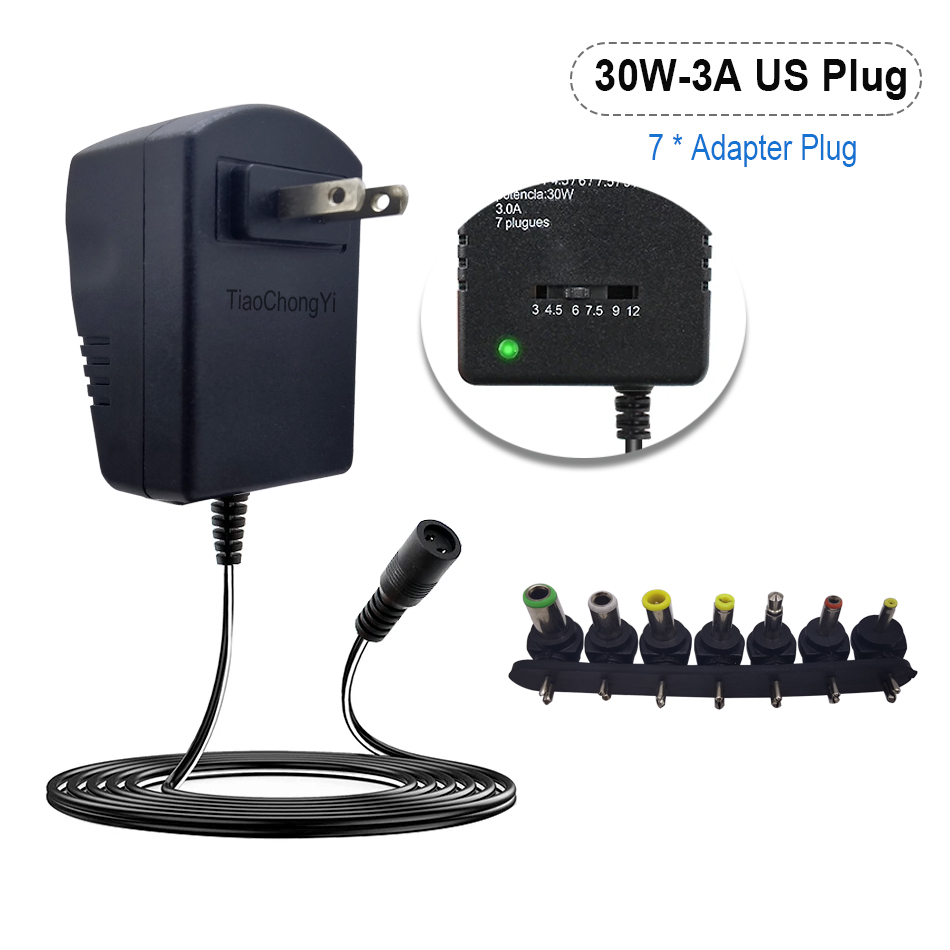 Adjustable Adapter Power Supply Charger Multi Voltage AC 220V TO DC 3V 4.5V 6V 7.5V 9V 12V EU US Converter Adapter Plug 7 30W: Blue