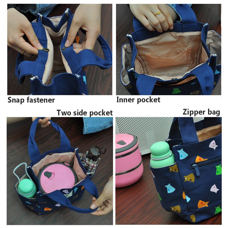 Lady Women Handbag Polyester Ladies Printing Handbags Portable Lunch Bag Pouch Storage Box Picnic Tote Bag