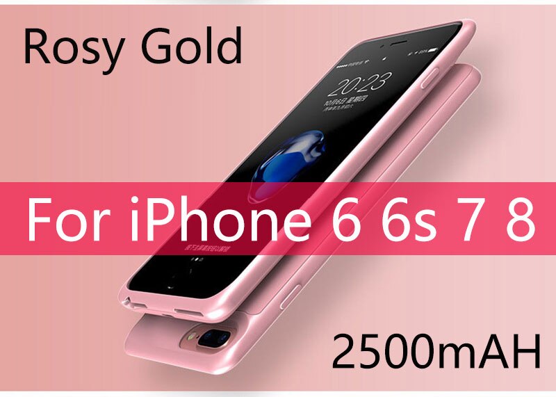 Coque chargeur de batterie externe Ultra Silm 5000mAh, étui pour iPhone 6 6s 7 8 7000mAh 6 6s 7 8 Plus: 2500mAh i6 7 8 Rosy