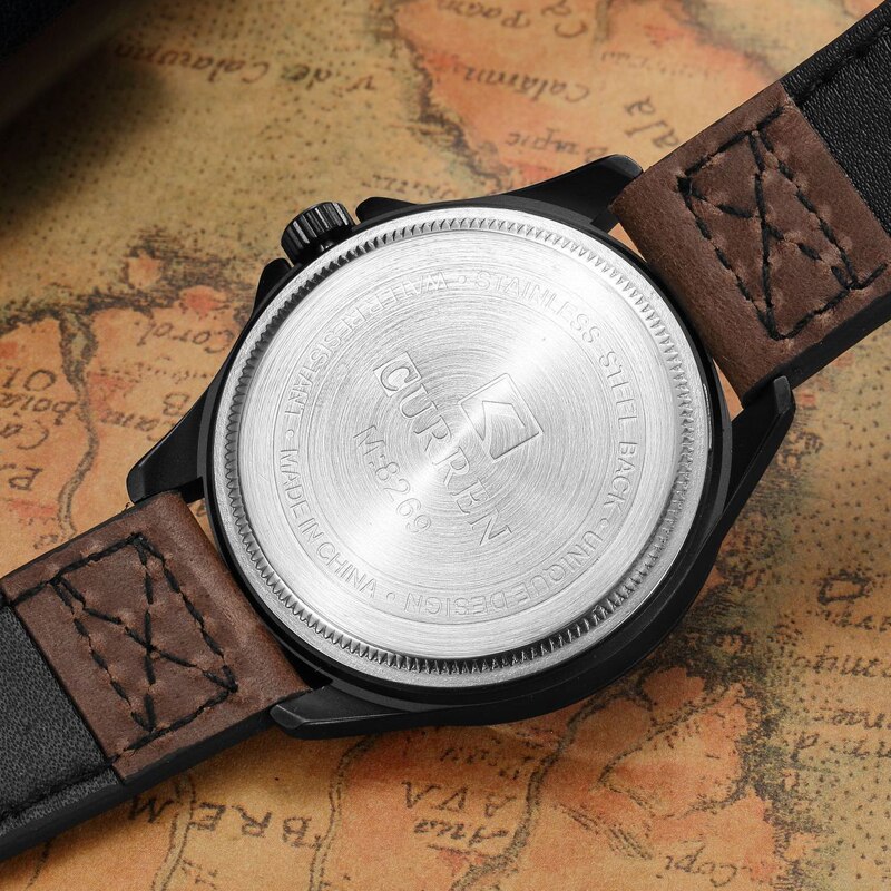 CURREN-reloj analógico con correa de cuero para hombre, accesorio de pulsera de cuarzo resistente al agua con cronógrafo, complemento masculino deportivo de de lujo con moderno