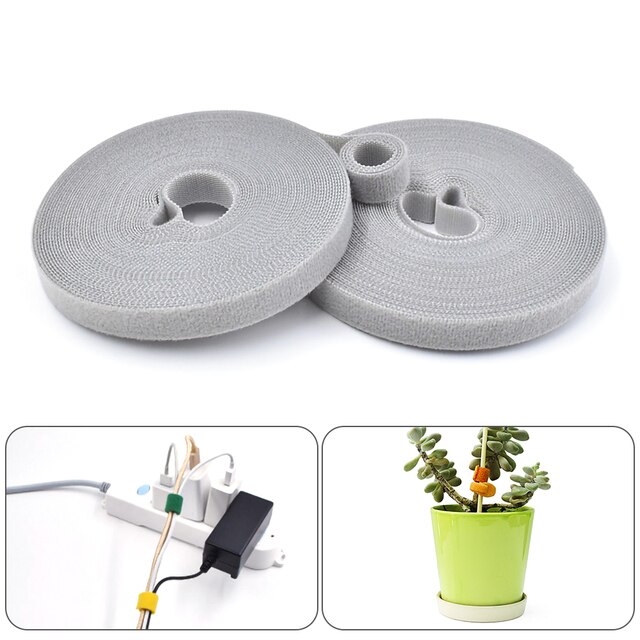 1.5 x 500cm plantebånd nylon plantebandage velcrobånd haveplanteform tape krogløkke tilbehør til støtte for bambusrør.: Grå