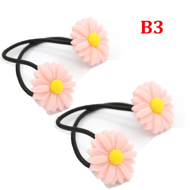 Mini pince à cheveux en forme de marguerite pour filles, 2 pièces, breloques, anneau élastique en forme de fleur, épingles à cheveux, queue de cheval, support pour enfants, accessoires de style: 2Pcs B3