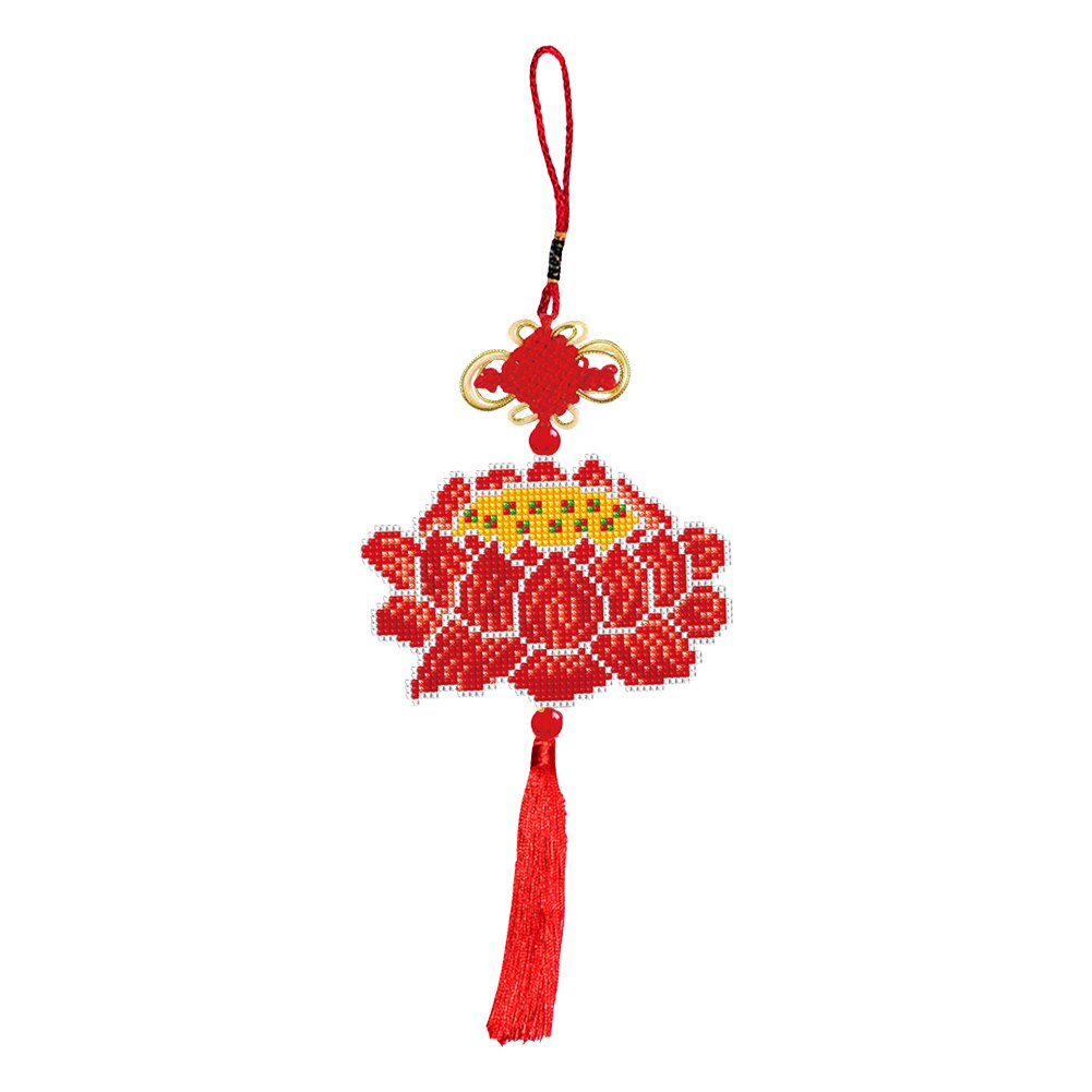 Stamped DIY Lotus Flower Love Heart Chinese Knot Craft Beaded Cross Stitch Car Hanging Printed Embroidery Tassel Kit Pendant: 01