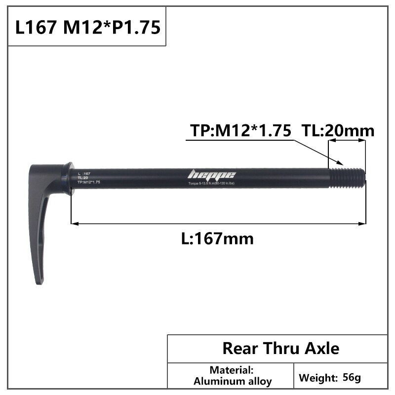 HEPPE – axe de fourche avant et arrière pour vtt, 12x100, 12x110, 12x142, 12x148, dégagement rapide, M12xP1.0/P1.75: L167 M12x1.75