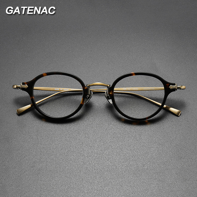 Montura de gafas de titanio de acetato Vintage para hombre, montura de gafas pequeña redonda ultraligera, gafas de de lujo de para mujer