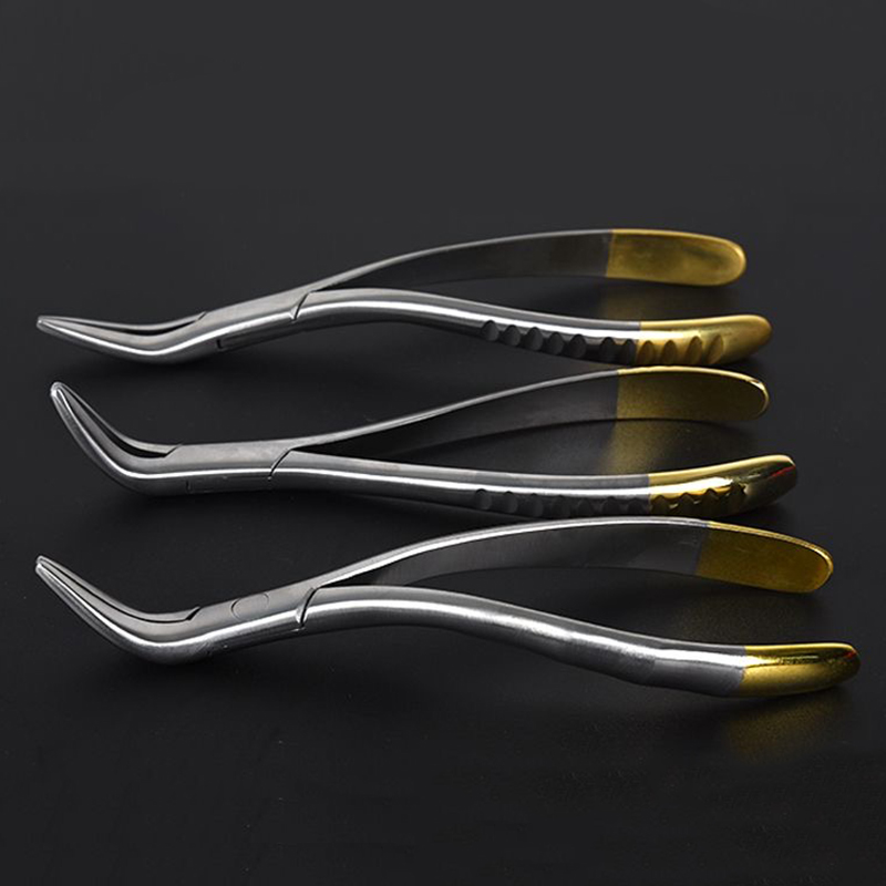 Pinzas de extracción de dientes para fragmentos de raíces de odontología, instrumento Dental curvo, herramienta mandibular maxilar