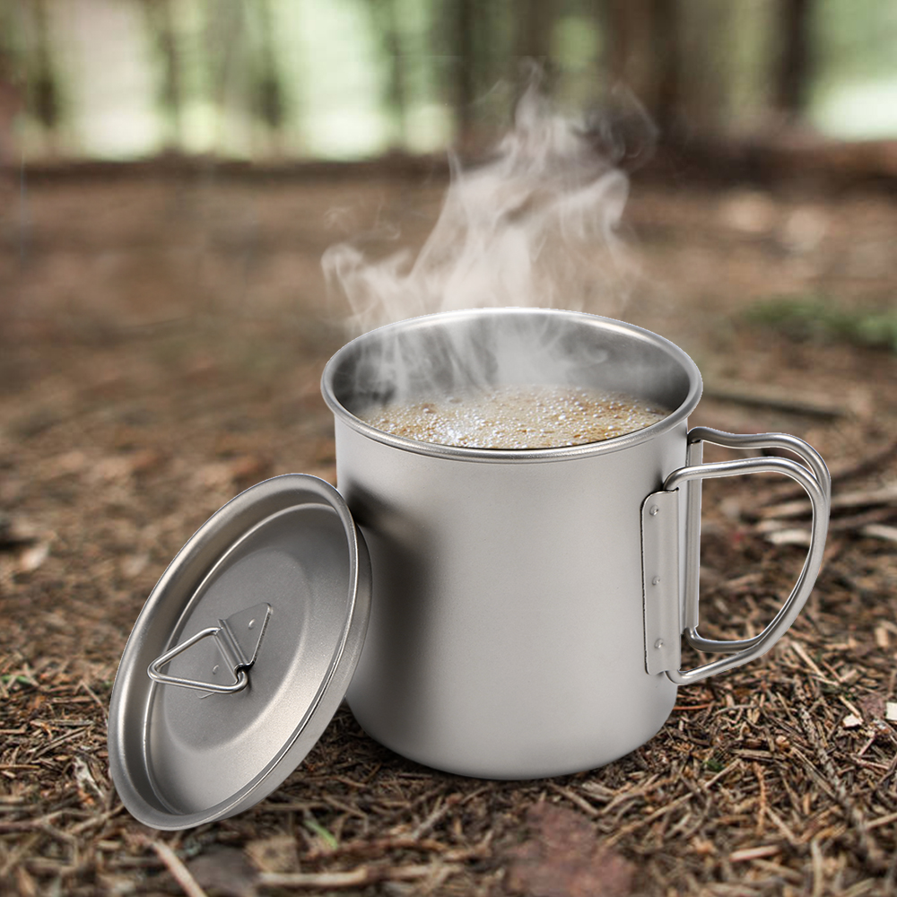 Udendørs ultralet titanium kop bærbart krus camping picnic køkkengrej vandbæger med foldbart håndtag 300ml / 400ml / 450ml /750ml