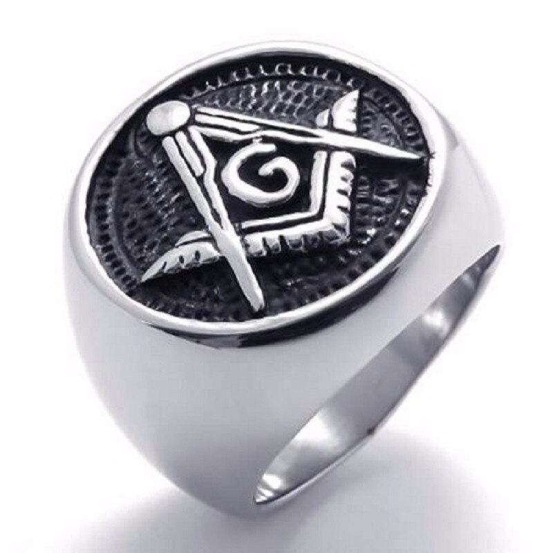 Speciale Devise Reliëf Emaille Stamped Vrijmetselaar Vrijmetselaars Ring Rvs Ring In Zwart Ontworpen Voor Heren Maat 8 tot 13