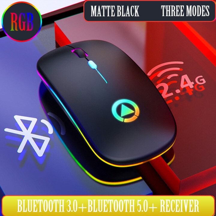 Wireless Bluethooth Mouse RGB Rechargeable Mouse Wireless Computer Silent Mouse LED Backlit Ergonomic Gaming Mouse For Laptop PC: black bluetooth