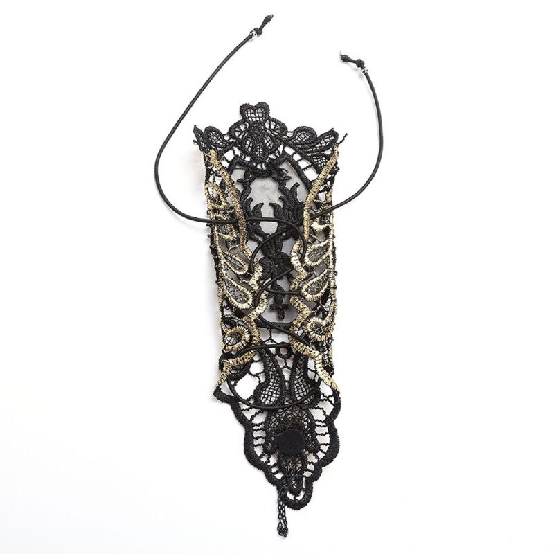 Vintage nupcial Retro Flapper vestido guantes ahuecado bordado encaje sin dedos entrecruzado con cordones Steampunk pulsera